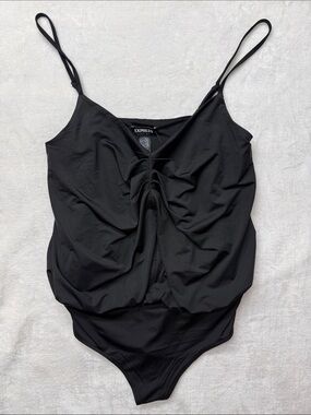 NWT Express Black Ruched Spaghetti Strap Bodysuit